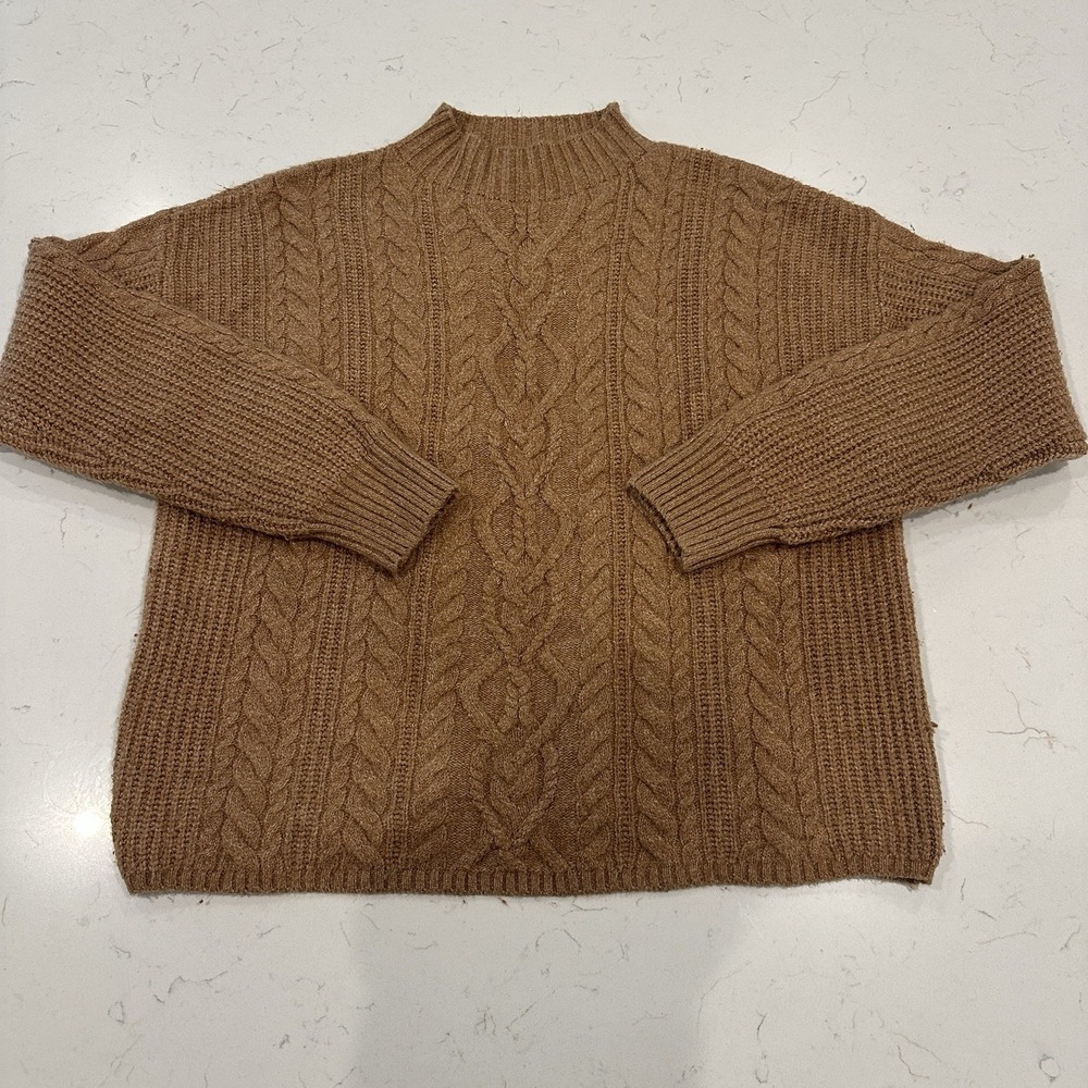 Old Navy SoSoft Womens L Brown Cable Knit Mock Neck Pullover Sweater Comfy Heavy